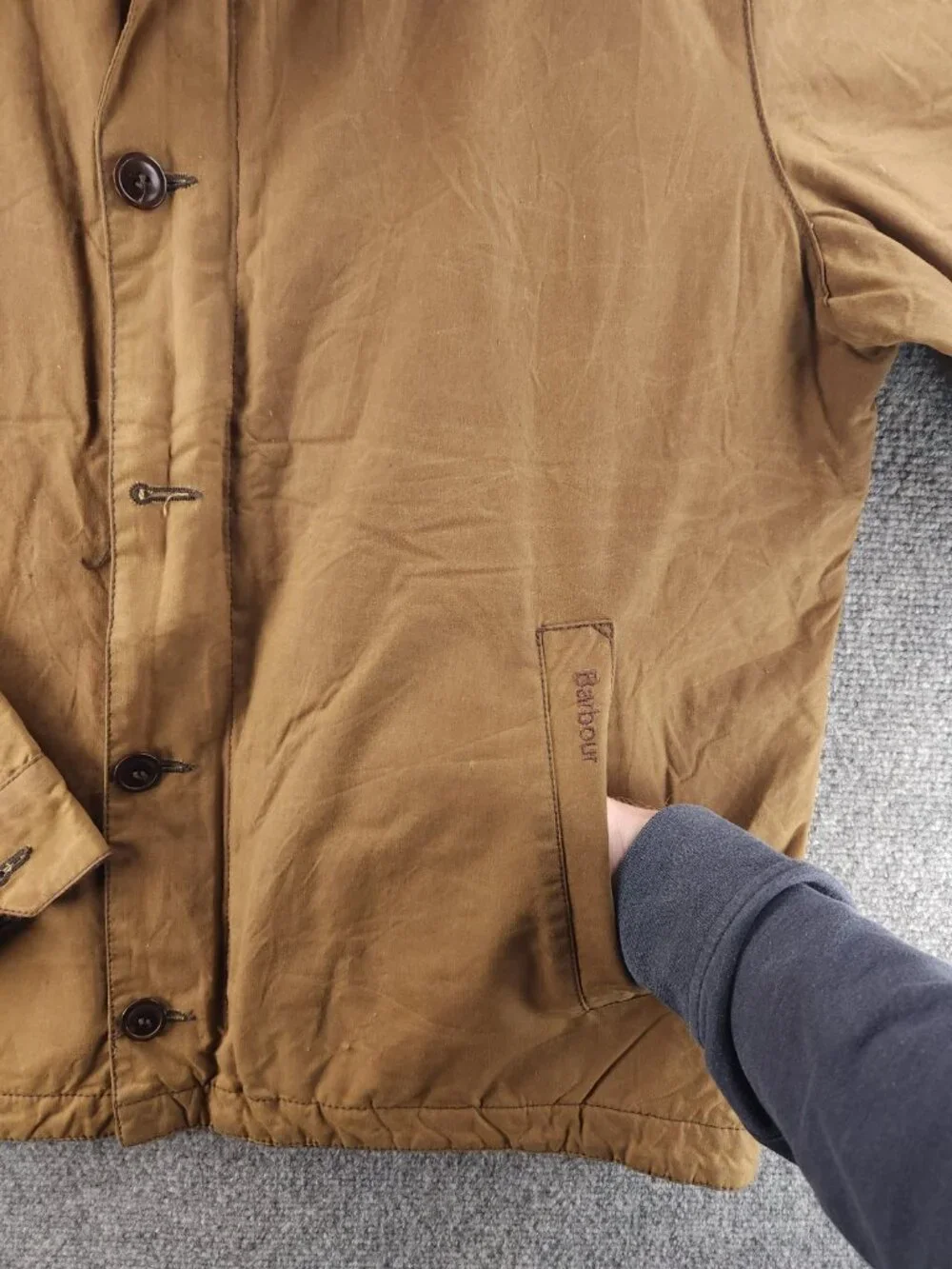 Barbour TOLK Sample Medium Light Brown Waxed Cotton Jacket Men Insulated Coat